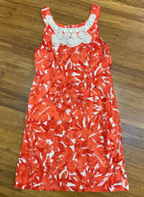 Cato Floral Print Dress Womens‎ 12 White Crochet Neck Sleeveless Casual Orange Photo 0