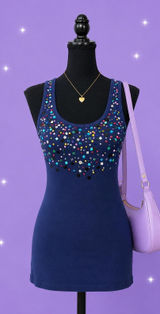 vintage y2k blue sequin tank top old navy glam fairy sparkle size medium π Photo 0