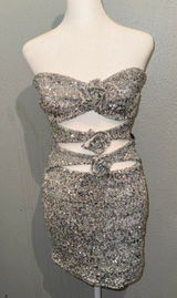 White Fox Let's Have a‎ Party Mini Dress Silver Medium Photo 0
