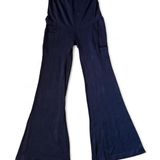 Maternity Pants Black Baby Bump Flare Fold-over Stretch Y2K Comfy Yoga Medium Photo 0
