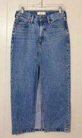 Abercrombie & Fitch High Rise Denim Midi Maxi Skirt Front Slit Size 27 / 4 Photo 0