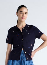 Free Assembly Nautical Navy Button Front Short Sleeve Cardigan Size Medium Photo 0