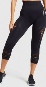 Gymshark Energy+ Seamless Leggings Womens M Black Eyelet High Waist Cropped Gym‎ Photo 0