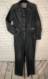 Free People We The Free CRVY Scandalous‎ Black Denim Coverall Jumpsuit Size 12 Photo 0