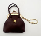 Etienne Aigner Brown Leather Kisslock Miniature Coin Top Handle Purse Keychain Photo 0