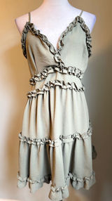 Iris Grunge fairy Ruffle Mini Dress Sleeveless Sage Green Large Y2K cottage whimsi Photo 0