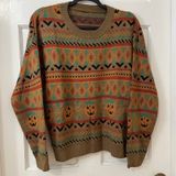 ROMWE Pumpkin Halloween Sweater Womens S Relaxed Fit Brown Fair Isle Spooky Fall Photo 0