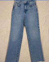 ZARA High Waisted Wide Leg Light Wash Denim Jeans Frayed Hem Size 24 Photo 0