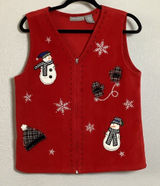 Vintage Retro Red Snowman Snowflake Winter Embroidered Holiday Full‎ Zip Vest S Photo 0