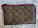 COACH Pink and Brown Signature Coated Canvas Pouch Photo 0