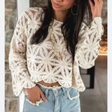 Rebellion NEW Cream Cotton Crochet Long Sleeve Sweater M Photo 0