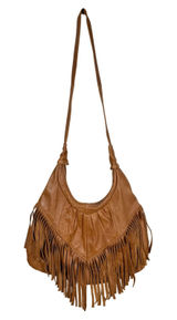 VTG Brown Genuine Leather Fringe Hobo Bag Boho Crossbody Made in Mexico Western Photo 0