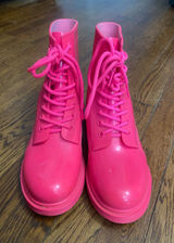 Wild Diva Lounge Combat Rain Boots Hot Pink Lace Up Waterproof Barbiecore 8 Y2K Photo 0