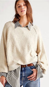 Free People Boucle Found My Friend ivory cream cotton oversized sweater size S Photo 0