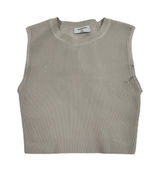 Babaton Ribbed Knit Muscle‎ Tank Top Beige Crew Neck Sleeveless XS Photo 0