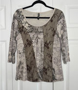 Vanilla Sugar Mixed Media Floral Lace Top Size Large‎ Brown Boho Y2K Cotton USA Photo 0