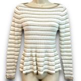 White House Black Market Cream Tan Striped Peplum Ribbed Knit Sweater Size Small Photo 0