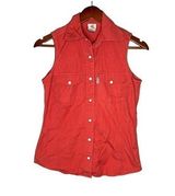 Carhartt Shirt Womens Red Poplin Snap Front Sleeveless Collared Blouse sz small Photo 0