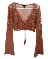 Forever 21 Retro Crochet Knit Bell Sleeves Crop Top 100% Cotton Size Small Brown Photo 0