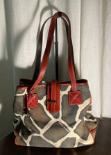 VNTG Dooney & Bourke giraffe Print Tote Bag with Red Leather Trim Photo 0