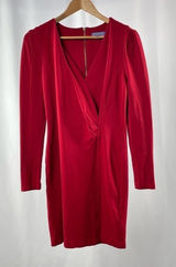Vivienne Vivienne Tam Long Sleeve V Neck Bodycon Dress in Red Size Medium‎ Photo 0