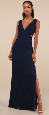 Lulus Compelling Poise Navy Blue Plisse Cutout Sleeveless Maxi Dress Size Medium Photo 0