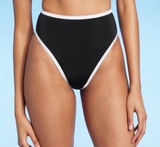 Shade & Shore Womens High Waist High Leg Bikini Bottom‎ Black White XS Photo 0