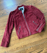 Lucky Brand Red Suede Zip-Front Moto Jacket, 100% goat leather, small Photo 0