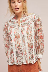 Anthropologie‎ Feather Bone Elena Floral Lace Trim Blouse Women's Size 4 Photo 0