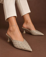 NWT Jason Wu Taupe Studded Pointed Toe Mule Heels Size 8 Photo 0