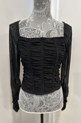 Jolie and Joy Women Sz:L Cropped Ruched Black Bodice Stretch Sheer Mesh Sleeves Photo 0