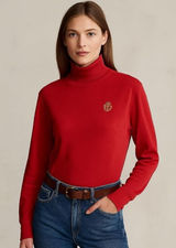 Vintage Lauren Ralph Lauren Red Turtleneck Sweater Womens L Crest Logo Cotton Photo 0
