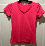 Hot Pink Women’s Under Armour V-Neck Dri-Fit Workout T-Shirt Size Small Photo 0