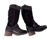 Fabianelli Tall Leather Suede‎ Riding Boots Women 36 Brown Buckle Lug Sole Chic Photo 0