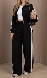 Chic 2-Piece Tracksuit Set - Cropped Jacket & Wide Leg Pants ✨ Photo 0