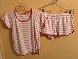 Lake pink & white striped tee & shorts pajama set Photo 0