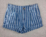 American Eagle Shorts Women 6 Blue White Striped Pleated Paperbag Waist Boho Photo 0