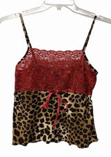Bisou‎ Bisou Michele Bohbot Ruffle Cami Top Blouse Y2K Small Red Lace Animal Photo 0