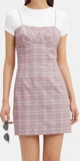 Intermix Roslyn Plaid Mini Dress‎ Pink Purple Size 4 Photo 0