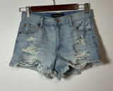 Aeropostale Vintage High‎ Rise Shorty Distressed Denim Shorts Light Wash Size 0 Photo 0