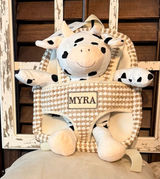 Myra Bag Plush Cow Kids Backpack in Cream and Black Photo 0