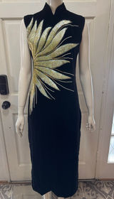 Unbranded Vintage 80s Beaded Soft Velvet Dress, Starburst Sequin Gown Photo 0