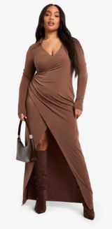 🌸Boohoo gold metallic long-sleeve midi dress Sz 12 Photo 0