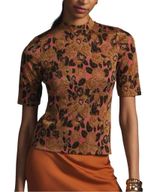 Anthropologie Maeve Floral Knit Top Mock Neck M 🌸🤎✨ Photo 0