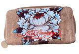 Ed Hardy gold Tattoo Art Water Lily flower Peace Bird Distress Wallet Clutch Bag Photo 0