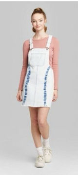 Wild Fable Tie-Dye Denim Pinafore Mini Dress - Light Wash, Blue Photo 0