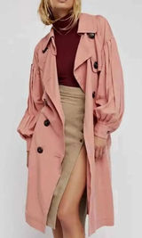 Free People Peach Trench Coat Fall Oversized Balloon‎ Sleeve Coquette Bohemian Photo 0