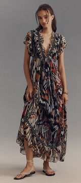 Anthropologie Maeve Boho Butterfly-Print V-Neck Maxi Dress in Multicolor Size XS Photo 0