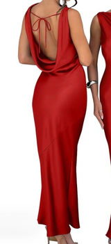 Oysho NWOT Size Large Red Maxi Dress Satin Sleeveless High Neck Tie Cocktail Party Photo 0