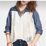 Free people denim and lace top small.bohemian‎ Photo 0